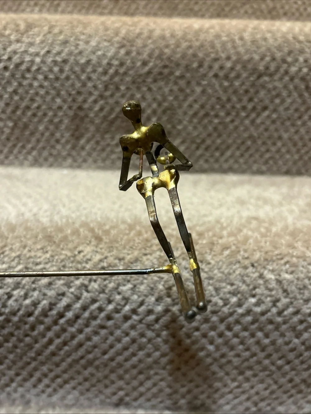 Vintage MCM  Kinetic Skiing Skier Action  Motion Metal Figure Burlwood Table Art